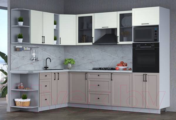 Изображение товара Кухонный гарнитур Интерлиния Тренд 1.88x2.8 ВТ левая (луна/белый/серый каспий)