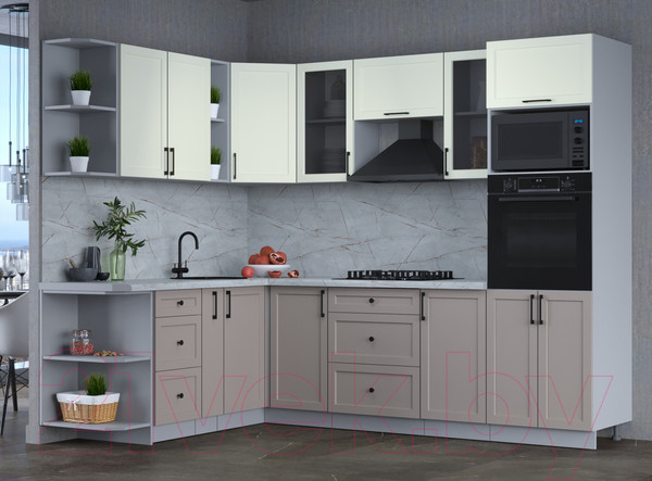 Изображение товара Кухонный гарнитур Интерлиния Тренд 1.88x2.6 ВТ левая (луна/белый/серый каспий)