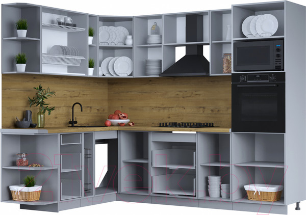 Изображение товара Кухонный гарнитур Интерлиния Тренд 1.88x2.6 ВТ левая (луна/белый/серый каспий)