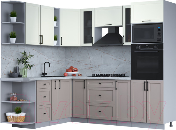 Изображение товара Кухонный гарнитур Интерлиния Тренд 1.88x2.4 ВТ левая (луна/белый/серый каспий)