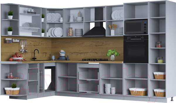 Изображение товара Кухонный гарнитур Интерлиния Тренд 1.88x3.4 ВТ левая (луна/луна/бискайская сосна)