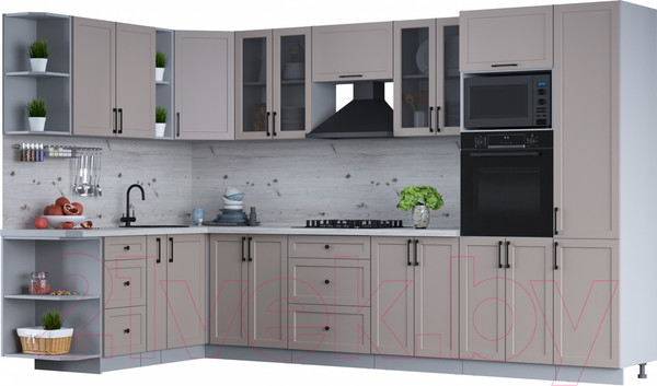 Изображение товара Кухонный гарнитур Интерлиния Тренд 1.88x3.4 ВТ левая (луна/луна/бискайская сосна)