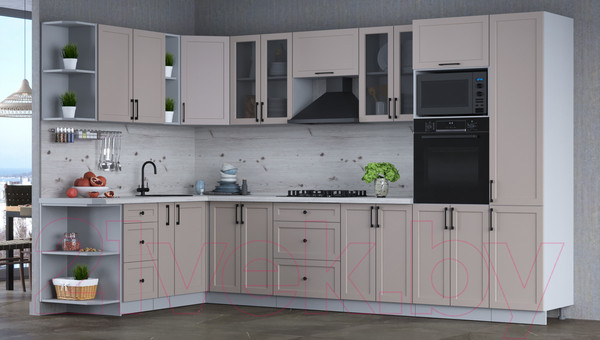 Изображение товара Кухонный гарнитур Интерлиния Тренд 1.88x3.4 ВТ левая (луна/луна/бискайская сосна)