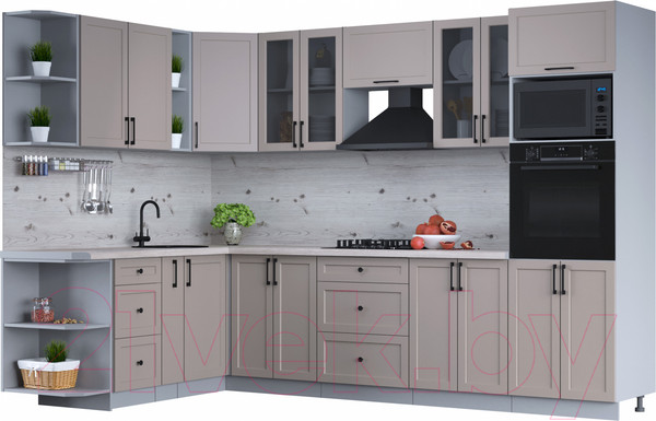 Изображение товара Кухонный гарнитур Интерлиния Тренд 1.88x3.0 ВТ левая (луна/луна/бискайская сосна)