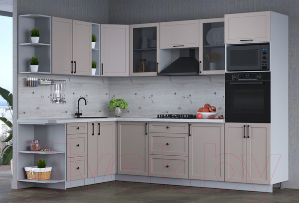 Изображение товара Кухонный гарнитур Интерлиния Тренд 1.88x2.8 ВТ левая (луна/луна/бискайская сосна)