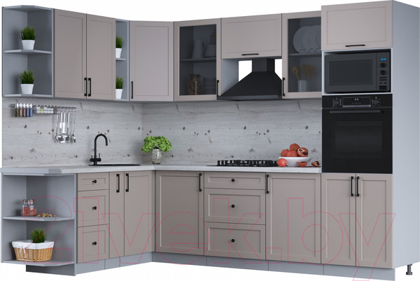 Изображение товара Кухонный гарнитур Интерлиния Тренд 1.88x2.8 ВТ левая (луна/луна/бискайская сосна)