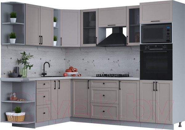 Изображение товара Кухонный гарнитур Интерлиния Тренд 1.88x2.6 ВТ левая (луна/луна/бискайская сосна)