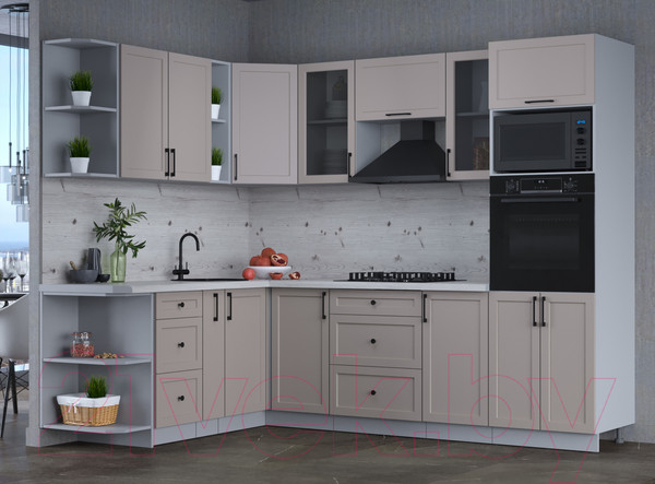 Изображение товара Кухонный гарнитур Интерлиния Тренд 1.88x2.6 ВТ левая (луна/луна/бискайская сосна)