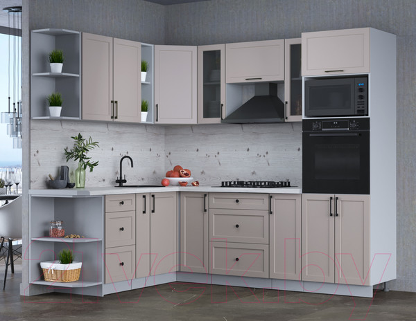 Изображение товара Кухонный гарнитур Интерлиния Тренд 1.88x2.4 ВТ левая (луна/луна/бискайская сосна)