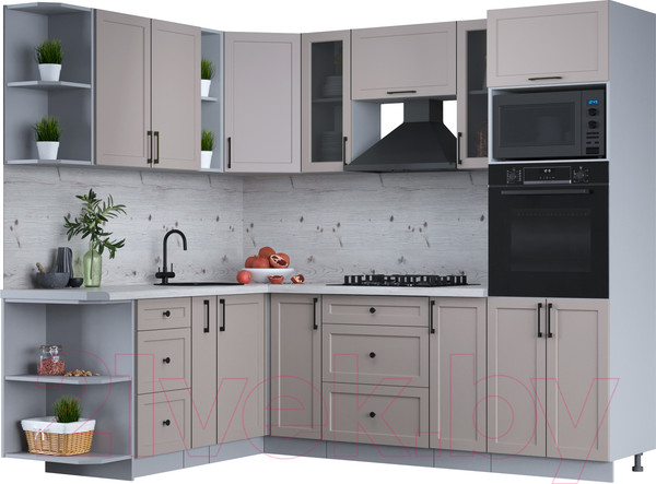 Изображение товара Кухонный гарнитур Интерлиния Тренд 1.88x2.4 ВТ левая (луна/луна/бискайская сосна)