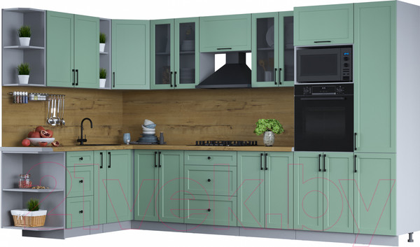 Изображение товара Кухонный гарнитур Интерлиния Тренд 1.88x3.4 ВТ левая (мята/мята/дуб бунратти)