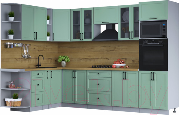 Изображение товара Кухонный гарнитур Интерлиния Тренд 1.88x3.0 ВТ левая (мята/мята/дуб бунратти)