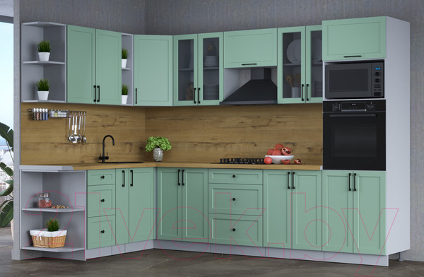 Изображение товара Кухонный гарнитур Интерлиния Тренд 1.88x3.0 ВТ левая (мята/мята/дуб бунратти)