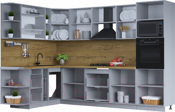 Изображение товара Кухонный гарнитур Интерлиния Тренд 1.88x3.0 ВТ левая (мята/мята/дуб бунратти)