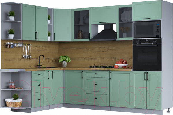 Изображение товара Кухонный гарнитур Интерлиния Тренд 1.88x2.8 ВТ левая (мята/мята/дуб бунратти)
