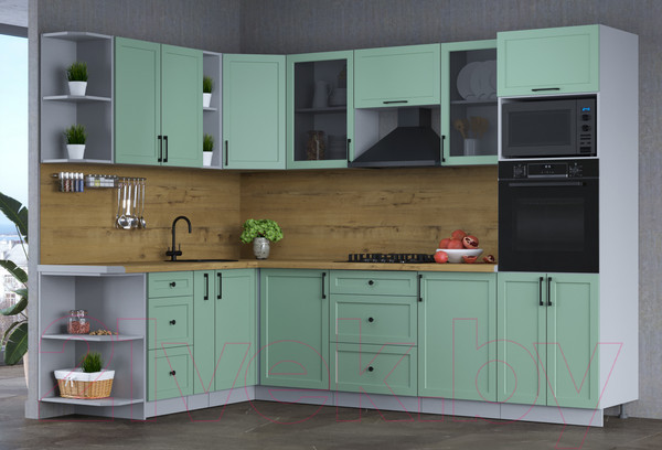 Изображение товара Кухонный гарнитур Интерлиния Тренд 1.88x2.8 ВТ левая (мята/мята/дуб бунратти)
