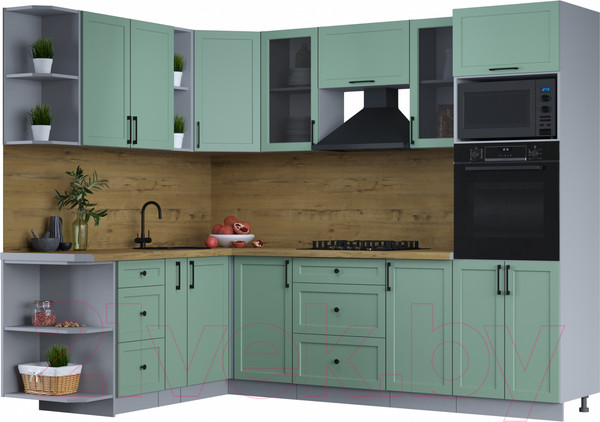 Изображение товара Кухонный гарнитур Интерлиния Тренд 1.88x2.6 ВТ левая (мята/мята/дуб бунратти)