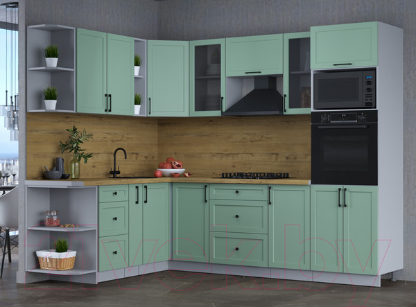 Изображение товара Кухонный гарнитур Интерлиния Тренд 1.88x2.6 ВТ левая (мята/мята/дуб бунратти)