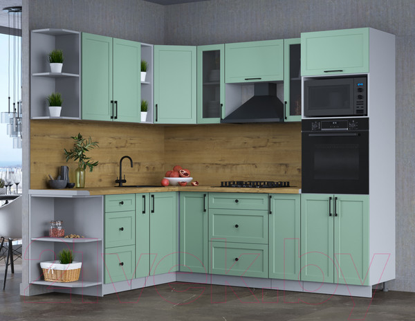 Изображение товара Кухонный гарнитур Интерлиния Тренд 1.88x2.4 ВТ левая (мята/мята/дуб бунратти)