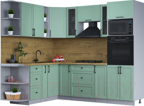 Изображение товара Кухонный гарнитур Интерлиния Тренд 1.88x2.4 ВТ левая (мята/мята/дуб бунратти)