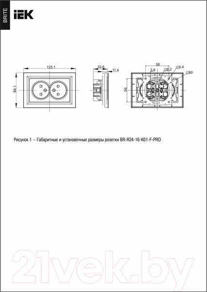 Изображение товара Розетка IEK Brite BR-R24-16-K01-F-PRO (белый)