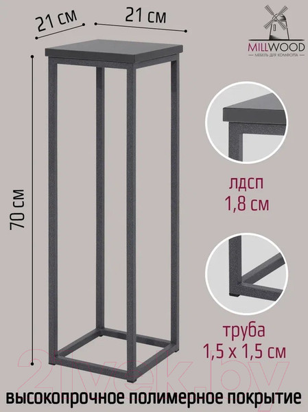 Изображение товара Стойка для цветов Millwood 21x21x70 (антрацит/металл графит)