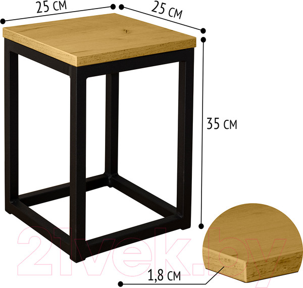 Изображение товара Стойка для цветов Millwood 25x25x35 (дуб золотой Craft/металл черный)