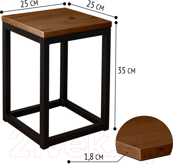 Изображение товара Стойка для цветов Millwood 25x25x35 (дуб табачный Craft/металл черный)