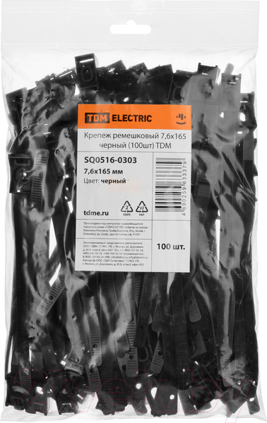Изображение товара Стяжка для кабеля TDM 7.6x165 / SQ0516-0303 (100шт, черный)