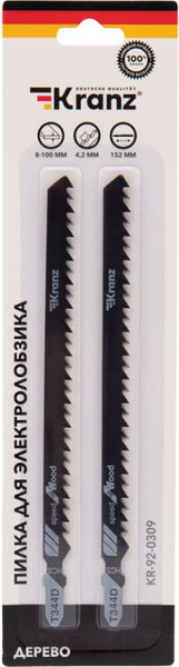 Изображение товара Набор пильных полотен Kranz T344D По дереву 152мм 6 зубьев 8-100мм / KR-92-0309 (2шт)