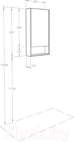 Изображение товара Шкаф с зеркалом для ванной Акватон Сканди 45 (1A252002SD010)