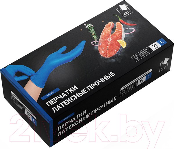 Изображение товара Перчатки одноразовые A.D.M Латексные HR003G (L, 50шт)