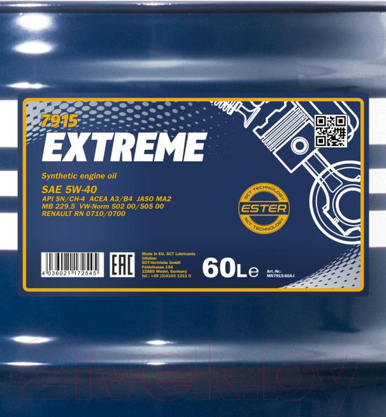 Изображение товара Моторное масло Mannol Extreme 5W40 SN/CF / MN7915-60 (60л)