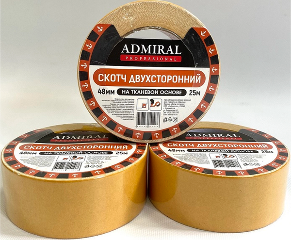 Изображение товара Скотч двухсторонний Admiral На тканевой основе 48ммx25м 210мкм