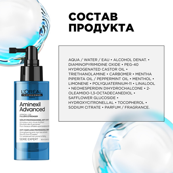 Изображение товара Сыворотка для волос L'Oreal Professionnel Aminexil Advanced для ослабленных волос против выпадения (90мл)