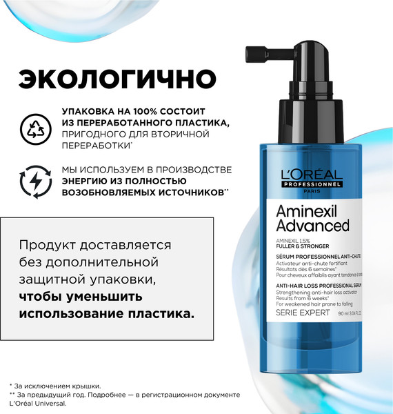 Изображение товара Сыворотка для волос L'Oreal Professionnel Aminexil Advanced для ослабленных волос против выпадения (90мл)