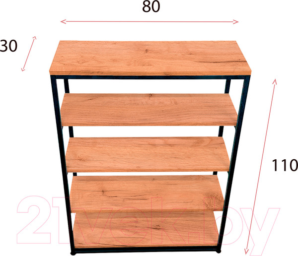 Изображение товара Стеллаж Millwood Лофт CH-5 80x30x110 (дуб золотой Craft/металл черный)