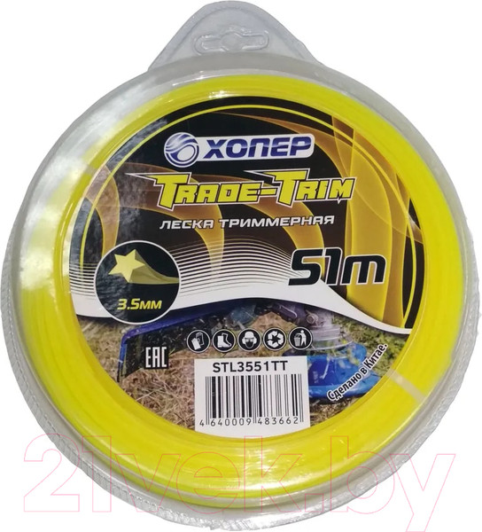 Изображение товара Леска для триммера Хопер Trade-Trim звезда 3.5мм 400G 51м (желтый)