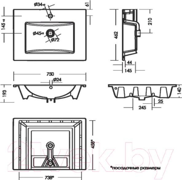 Изображение товара Умывальник Sanita Quadro 75 QDR75SLWB01