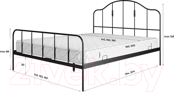 Изображение товара Полуторная кровать Князев Мебель Афина АФН.140.190.Ч (черный муар)