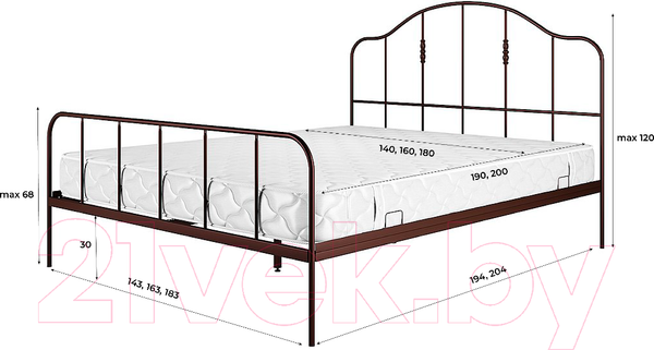 Изображение товара Двуспальная кровать Князев Мебель Афина АФН.180.200.К (коричневый муар)