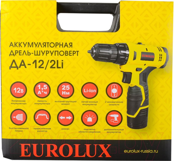Изображение товара Аккумуляторная дрель-шуруповерт EUROLUX ДА-12/2Li (72/14/38)