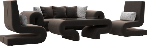 Изображение товара Комплект мягкой мебели Лига Диванов Волна набор 2 (велюр коричневый)