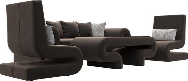 Изображение товара Комплект мягкой мебели Лига Диванов Волна набор 2 (велюр коричневый)
