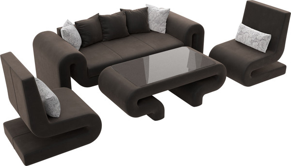 Изображение товара Комплект мягкой мебели Лига Диванов Волна набор 2 (велюр коричневый)