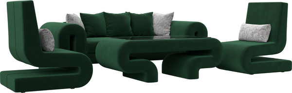 Изображение товара Комплект мягкой мебели Лига Диванов Волна набор 2 (велюр зеленый)