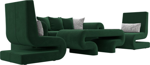 Изображение товара Комплект мягкой мебели Лига Диванов Волна набор 2 (велюр зеленый)