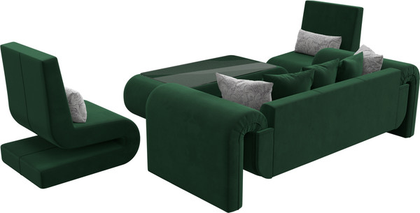 Изображение товара Комплект мягкой мебели Лига Диванов Волна набор 2 (велюр зеленый)