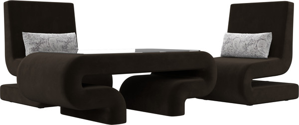 Изображение товара Комплект мягкой мебели Лига Диванов Волна набор 3 (микровельвет коричневый)