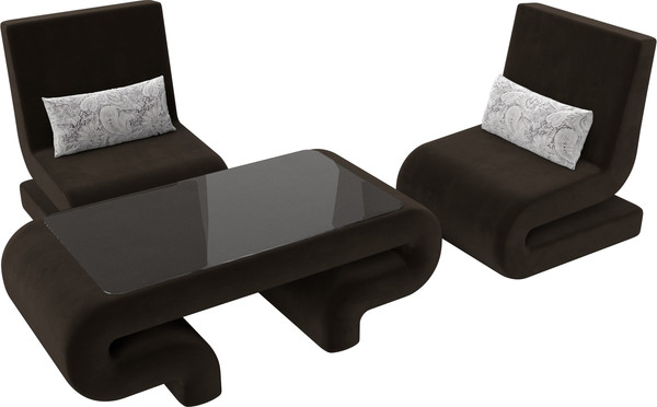 Изображение товара Комплект мягкой мебели Лига Диванов Волна набор 3 (микровельвет коричневый)